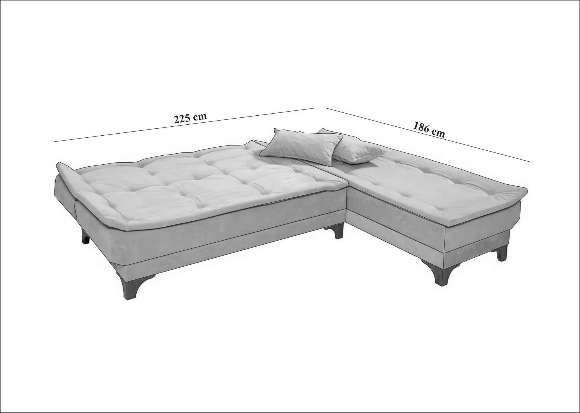 Kënd-sofë krevati Atelier del Sofa, kënd i djathtë, ngjyrë gri
