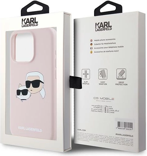 Mbështjellës Karl Lagerfeld Silicone Karl & Choupette MagSafe për iPhone 15 Pro, Rozë