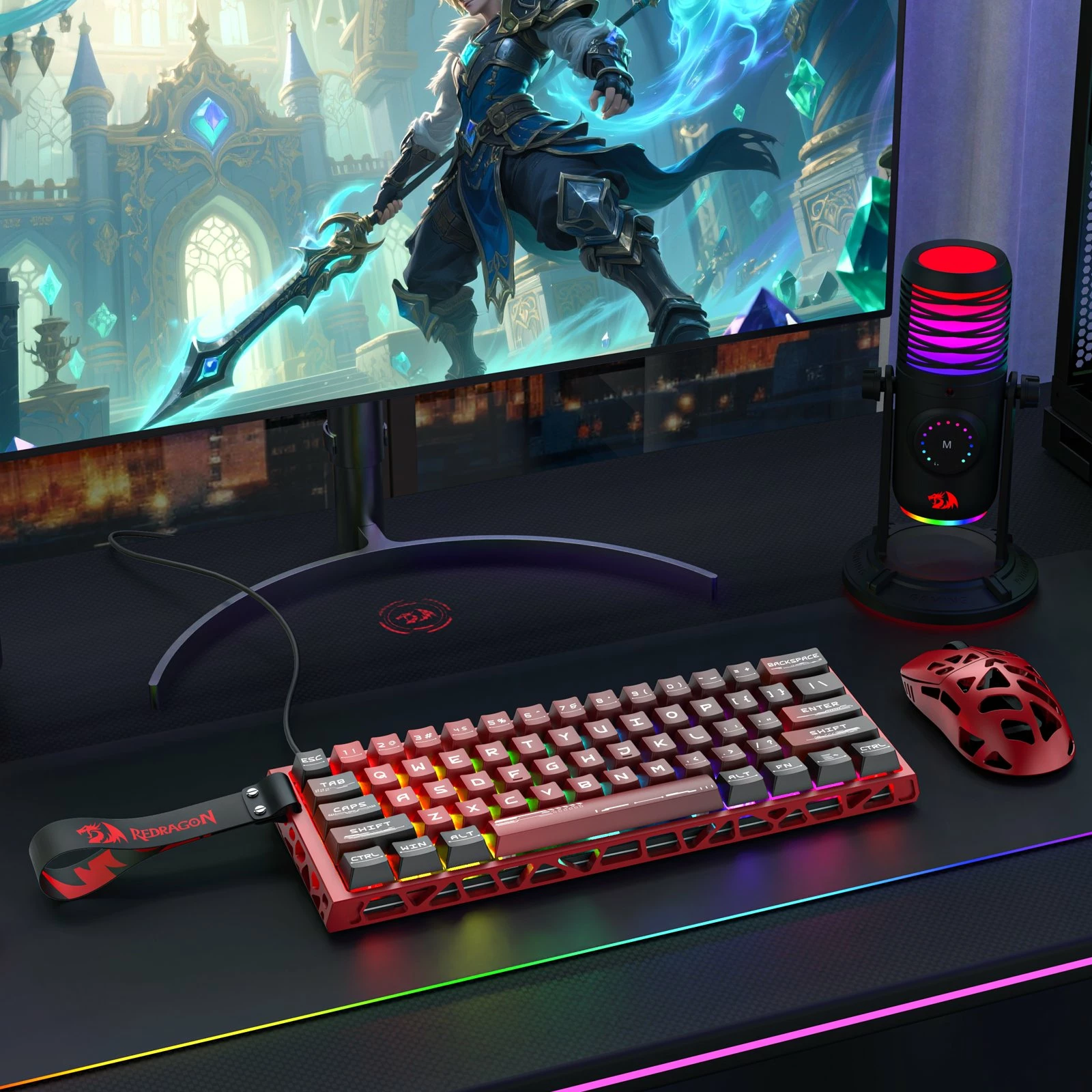 Tastierë gaming Redragon Venom K753-RGB-M 60% (61 taste), magnetic Next-GEN UltraMag, Rapid Trigger, RGB, USB-C, US layout, e kuqe