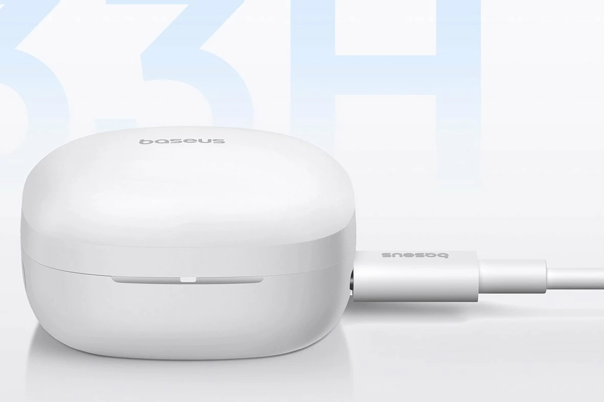 Kufje wireless Baseus Bowie E19 TWS in-ear, Bluetooth 5.3, 33 orë, IPX5, USB‑C, të bardha