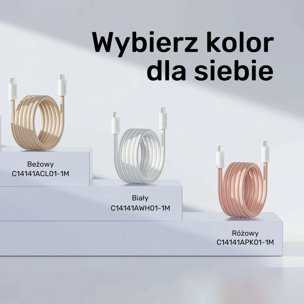 Kabëll Unitek USB-C PD 100W, 1m, bardhë