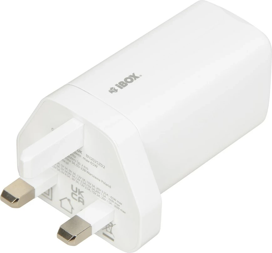 Karikues universal iBOX C-65 GaN 65W, prizë UK, i bardhë