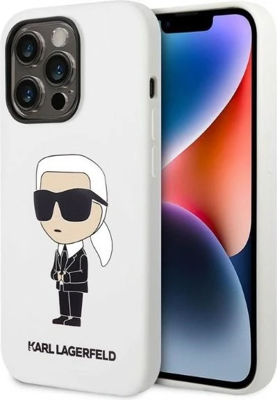 Mbështjellës Karl Lagerfeld Silicone Ikonik për iPhone 14 Pro Max, Bardhë