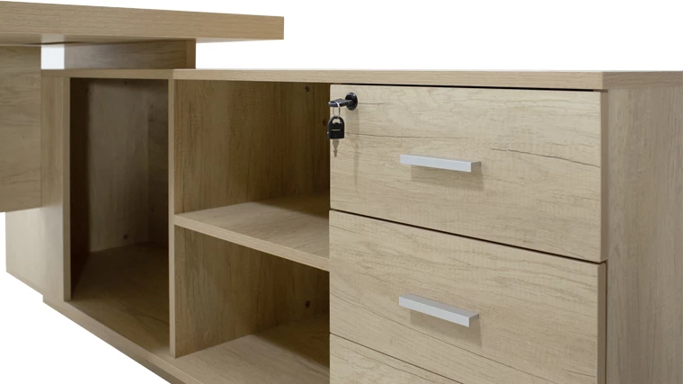 Tavolinë pune profesionale Amazon, këndore, ngjyrë natyrale, 200x170x75 cm