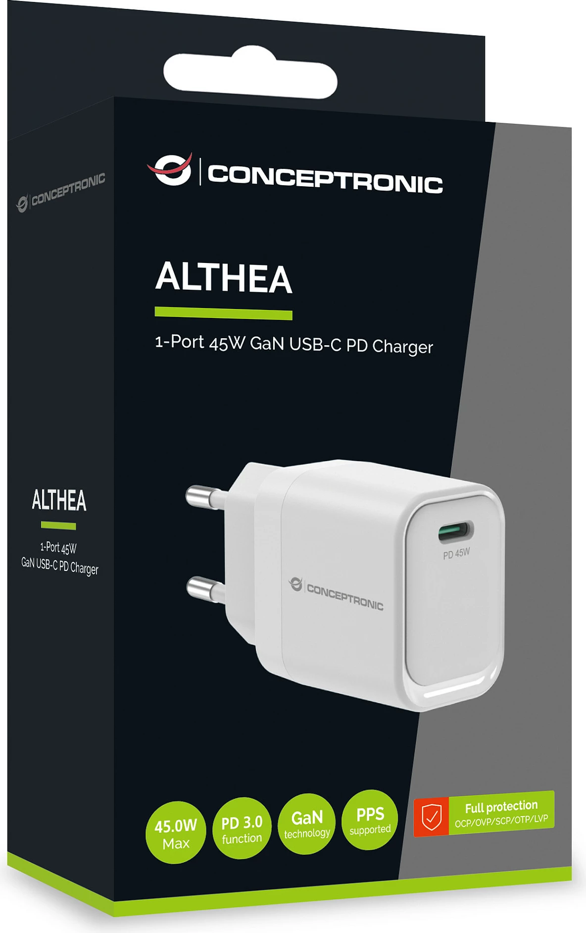 Karikues Conceptronic 1-Port GaN USB-C 45W PD 3.0/PPS, i bardhë