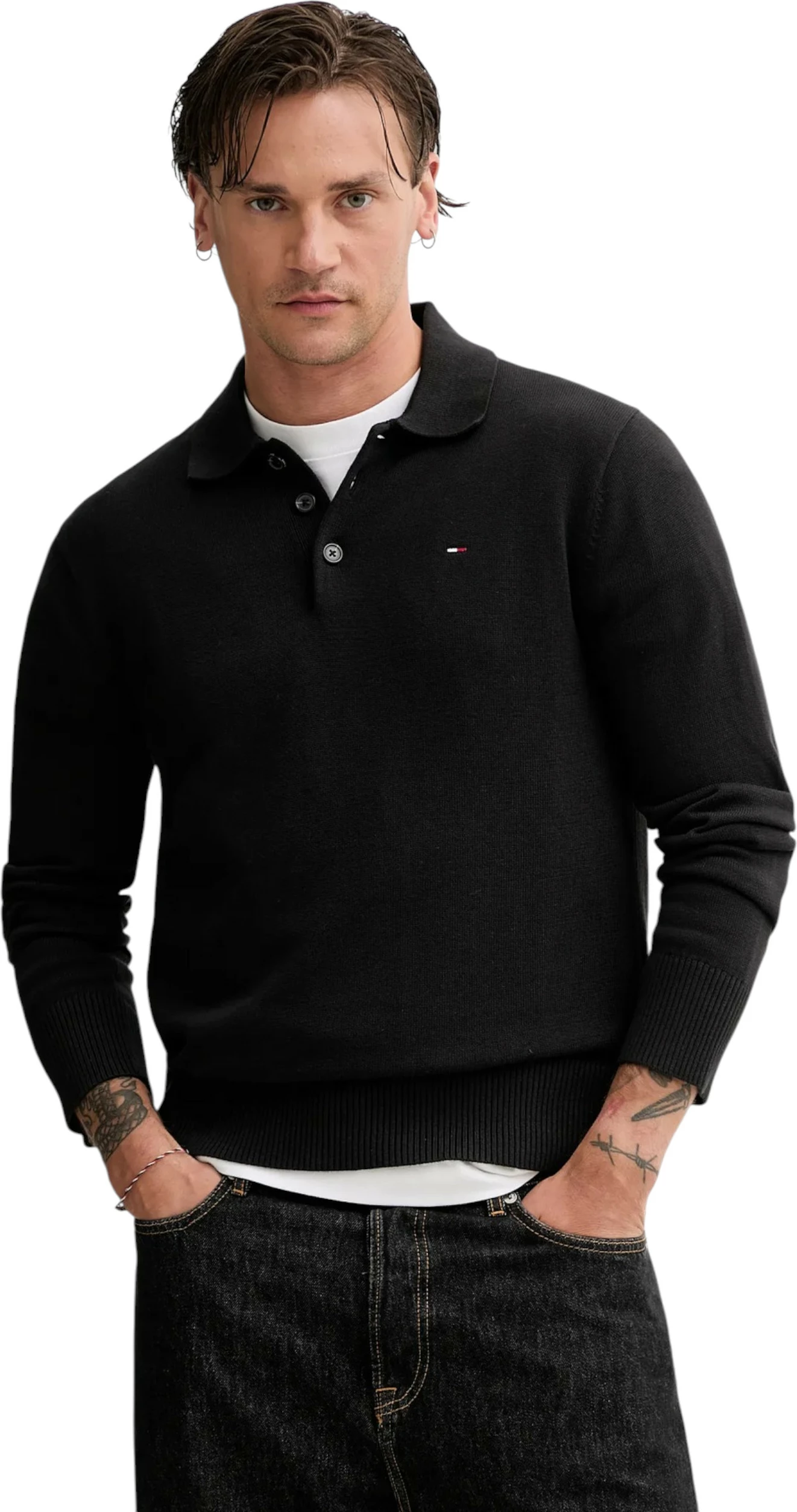 Fanellë polo për meshkuj Tommy Hilfiger Jeans TJM Slim Essential P DM0DM20304, e zezë