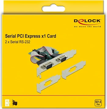 Kartë zgjerimi PCIe DeLOCK 2x Serial RS-232, low-profile, e gjelbër