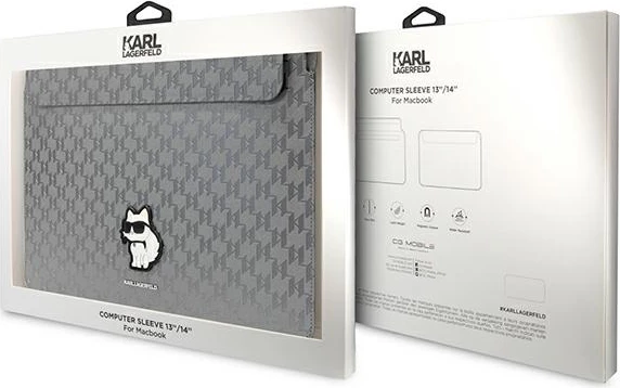 Mbështjellës laptopi Karl Lagerfeld Saffiano Monogram Choupette 14", argjend
