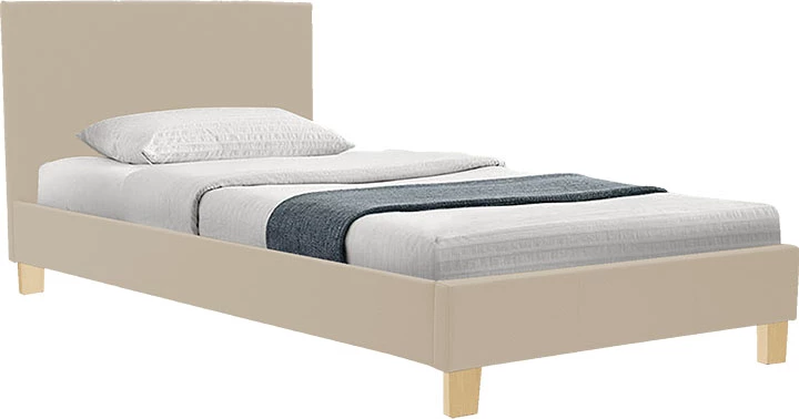 Krevat Nevil, stof ecru, këmbë druri natyrale, 100x200cm