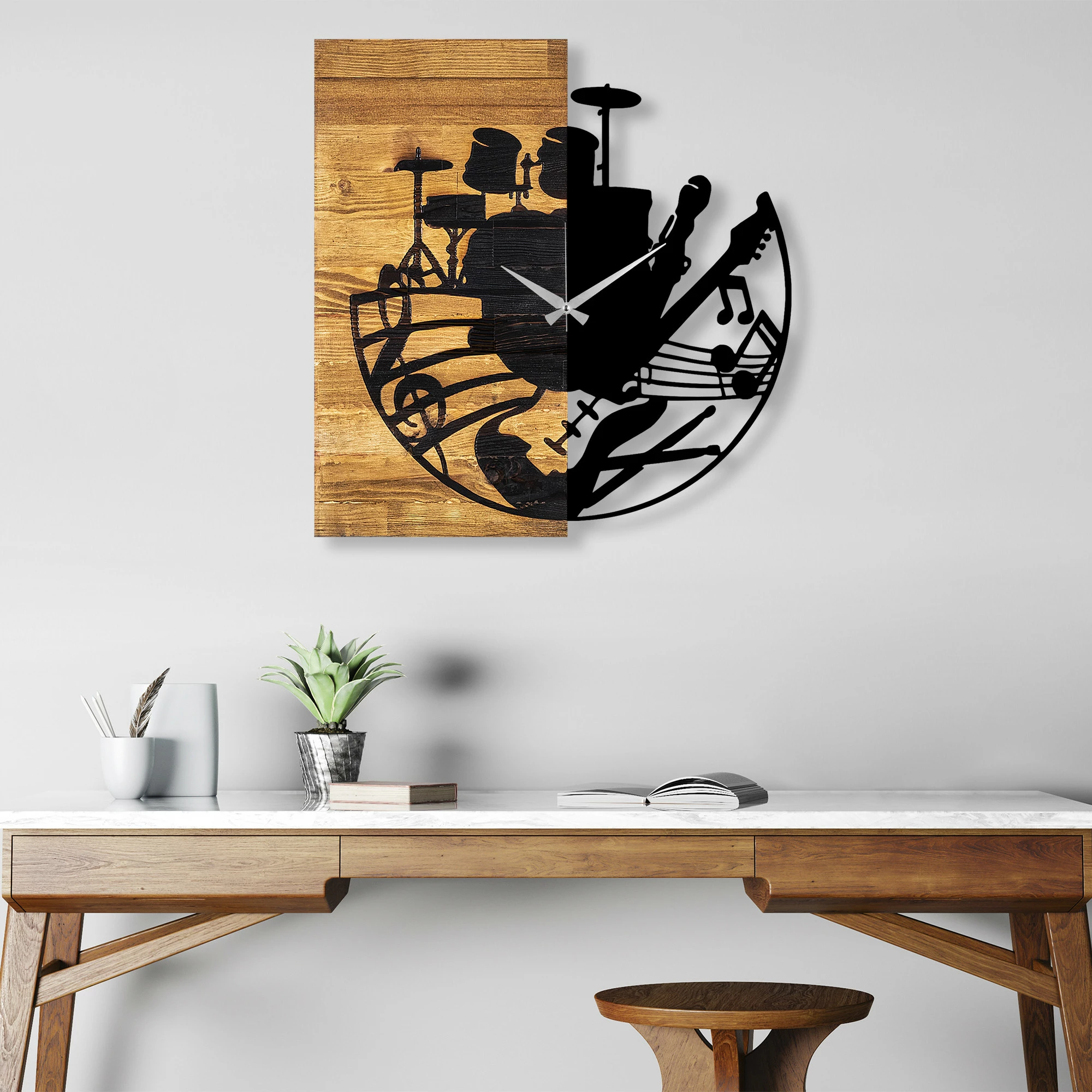 Orë muri dekorative prej druri, Wallity, ngjyrë arre dhe e zezë, 60x3x58cm