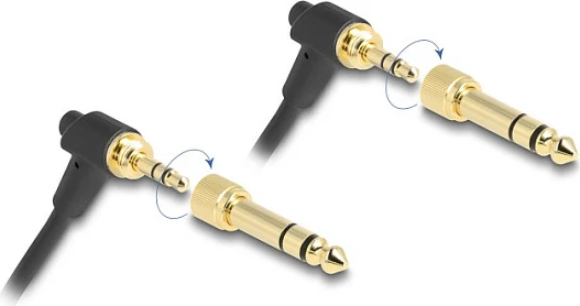 Kabllo audio stereo DeLOCK 85777, 3.5mm mashkull-në-mashkull, 0.75 m, spirale, konektorë këndorë, e zezë