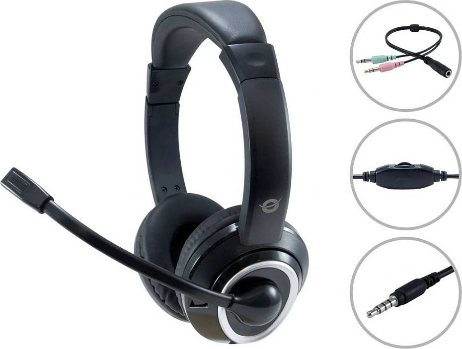 Kufje Conceptronic Headset Klinke Mikro, 2.0m, e zezë