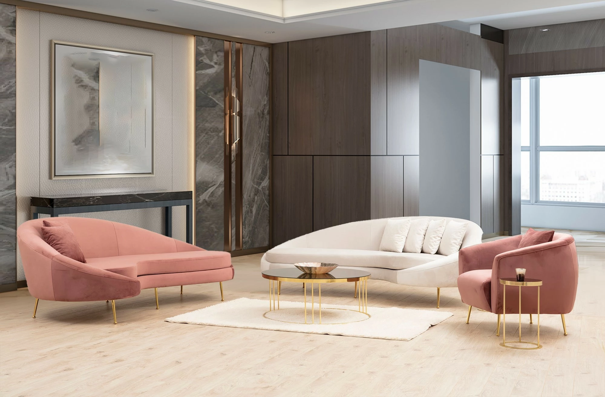 Divan treshe Atelier del Sofa, Eses majtas, rozë