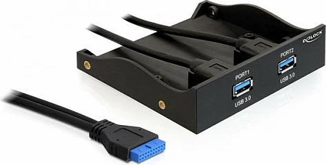 Panel i përparmë USB 3.0 DeLOCK 61896, 2x USB-A, për bay 3.5"/5.25", i zi