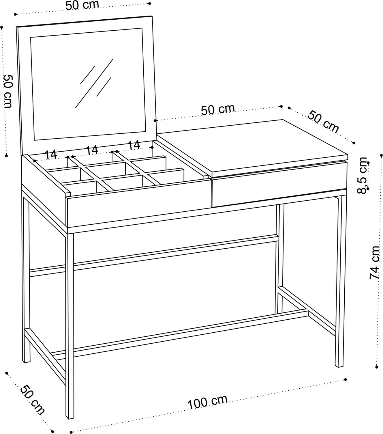 Tavolinë grimimi Hanah Home, Amour, e bardhë dhe e zezë