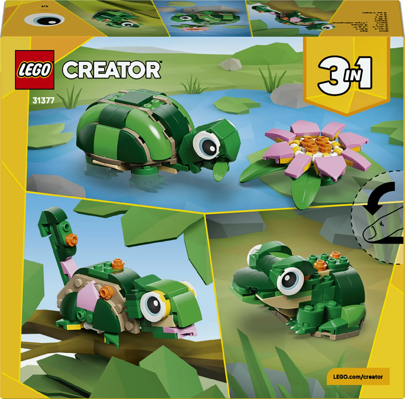 Set ndërtimi LEGO Creator 3-në-1 31377 Breshkë me zambak uji, 124 pjesë, shumëngjyrësh