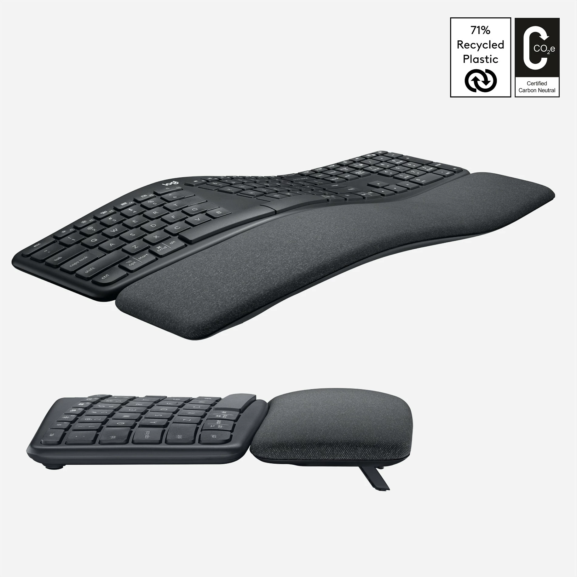 Tastierë Logitech ERGO K860, Full-size, Wireless, RF Wireless + Bluetooth, Graphite