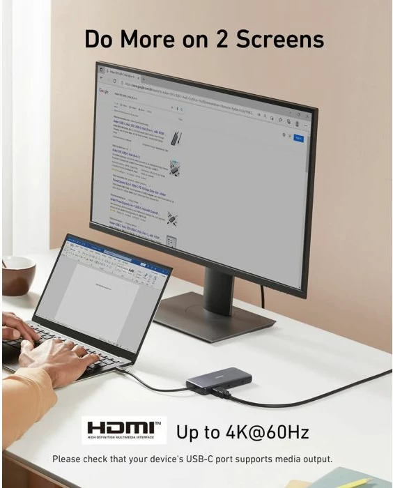 Hub USB-C Anker 555 (A83830A2), 8-në-1, HDMI 4K, 100W PD, 10Gb/s, SD/microSD, gri e errët