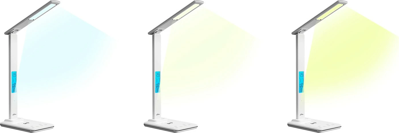 Llambë tavoline Media-Tech MT222 me karikues wireless, LED display, Bardhë