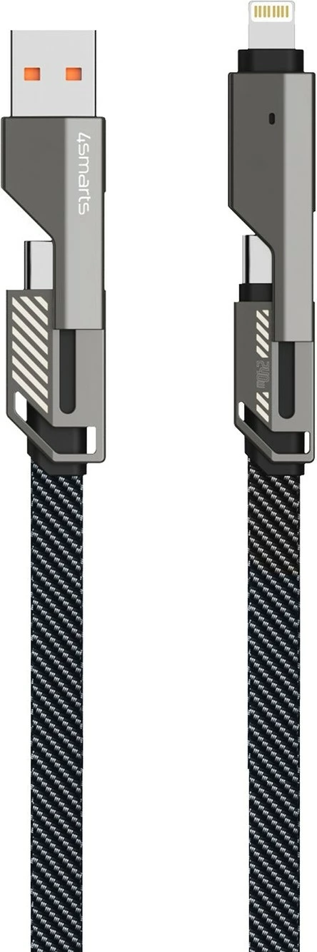 Kabllo USB-C 4smarts ComboCord Flat 240W 1.5m me keyring, e zezë