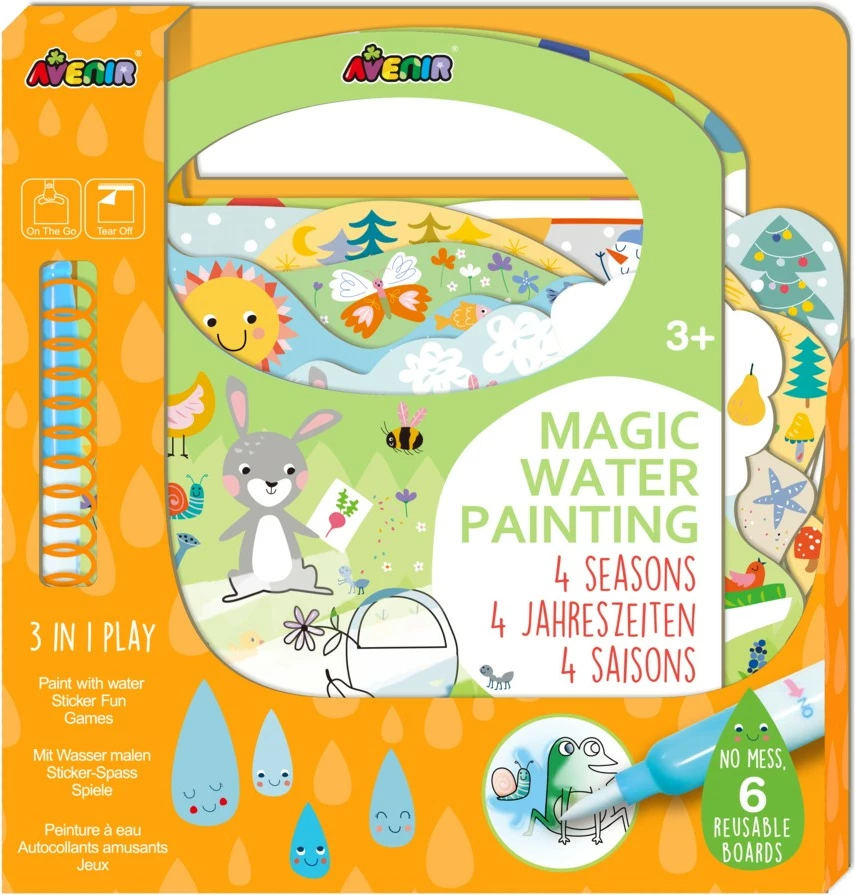 Set ngjyrosje me ujë MG DYSTRYBUCJA Magical Water Picture - 4 Seasons, 6 faqe të ripërdorshme, 59 ngjitëse, laps me ujë