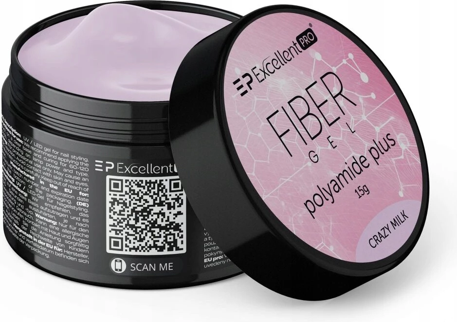 Xhel ndërtues për thonj për femra Excellent PRO Fiber Gel Polyamide Plus Crazy Milk 15g