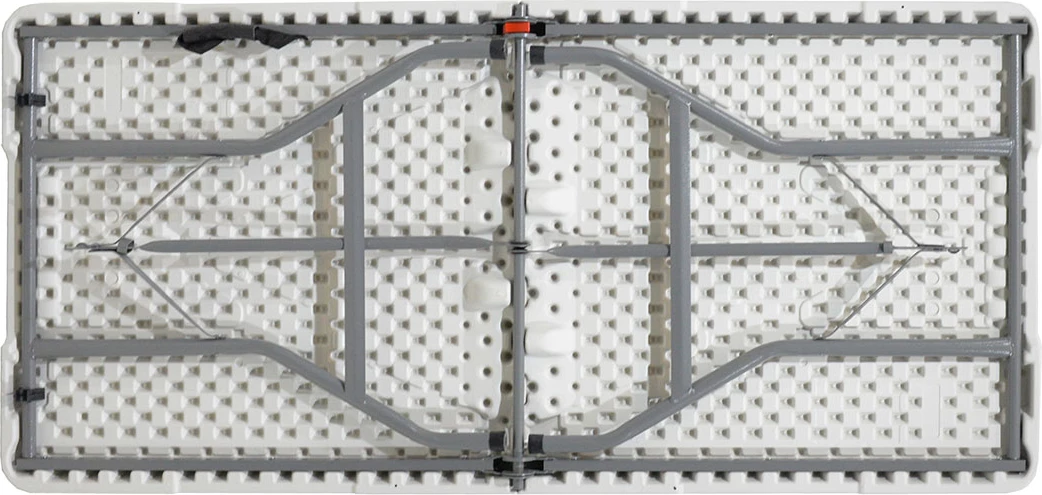 Tavolinë palosëse për kamping, kornizë metalike, ngjyrë e bardhë, 152x60x74cm