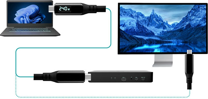 Kabllo Thunderbolt 4/USB4 I-Tec Class Pro, USB-C në USB-C, 240W, 40Gbps, 1.5m, me LCD, e zezë