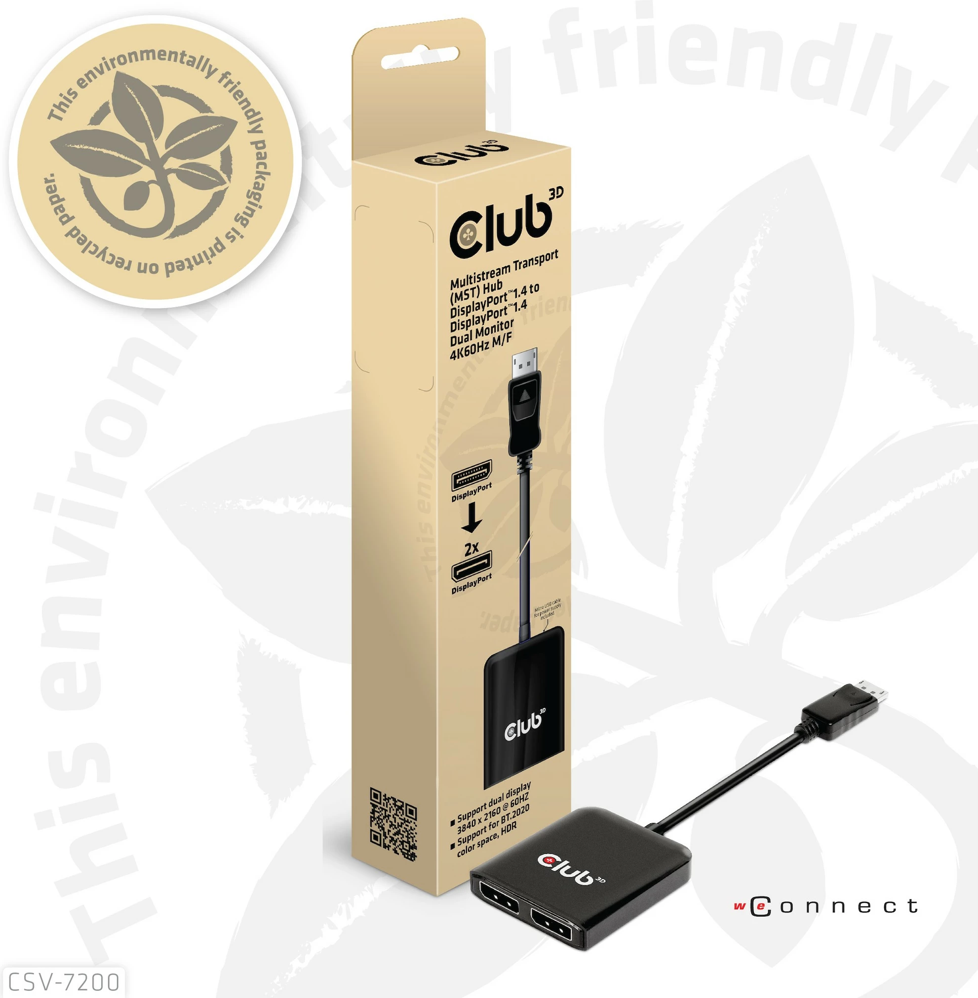 Adapter DisplayPort Club3D Multi Streaming Transport Hub 1xDP në 2xDP, 4K, i zi