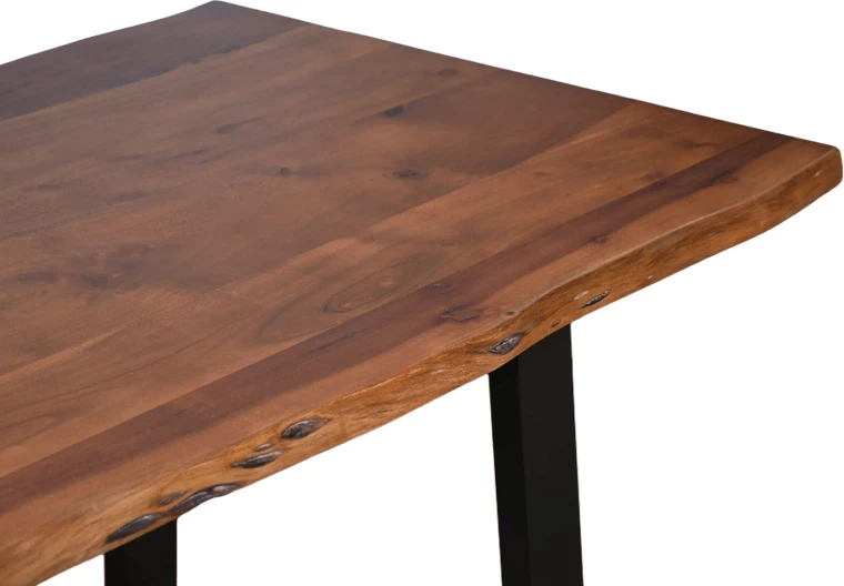 Tavolinë Miles, dru akacie masiv, trashësi 3.7-4cm, ngjyrë arre, këmbë metalike të zeza, 140x80x76cm