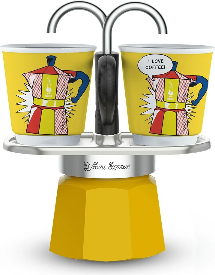 Moka pot Bialetti Mini Express Lichtenstein, 2 filxhanë, alumini, e verdhë