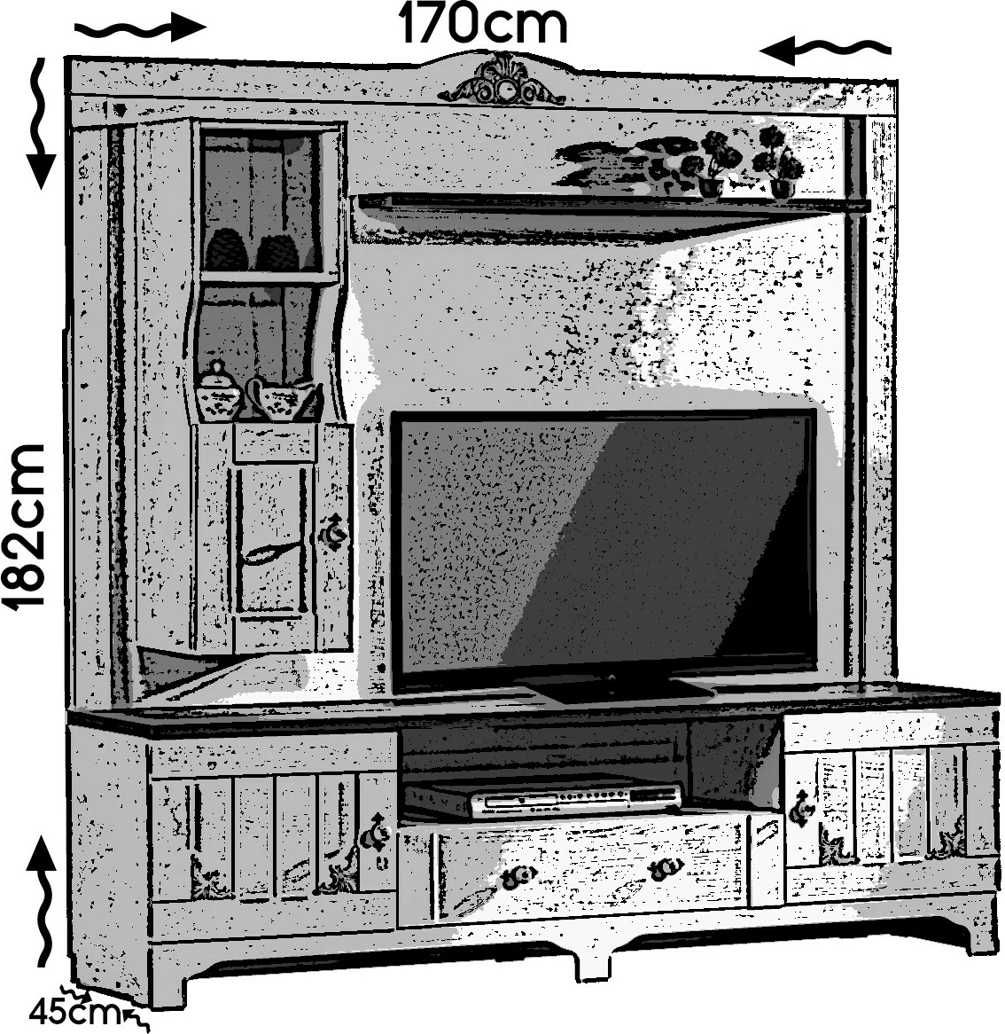 Komodë TV Hanah Home, Gazel, e bardhë dhe kafe, doreza porcelani, 170x182x45cm