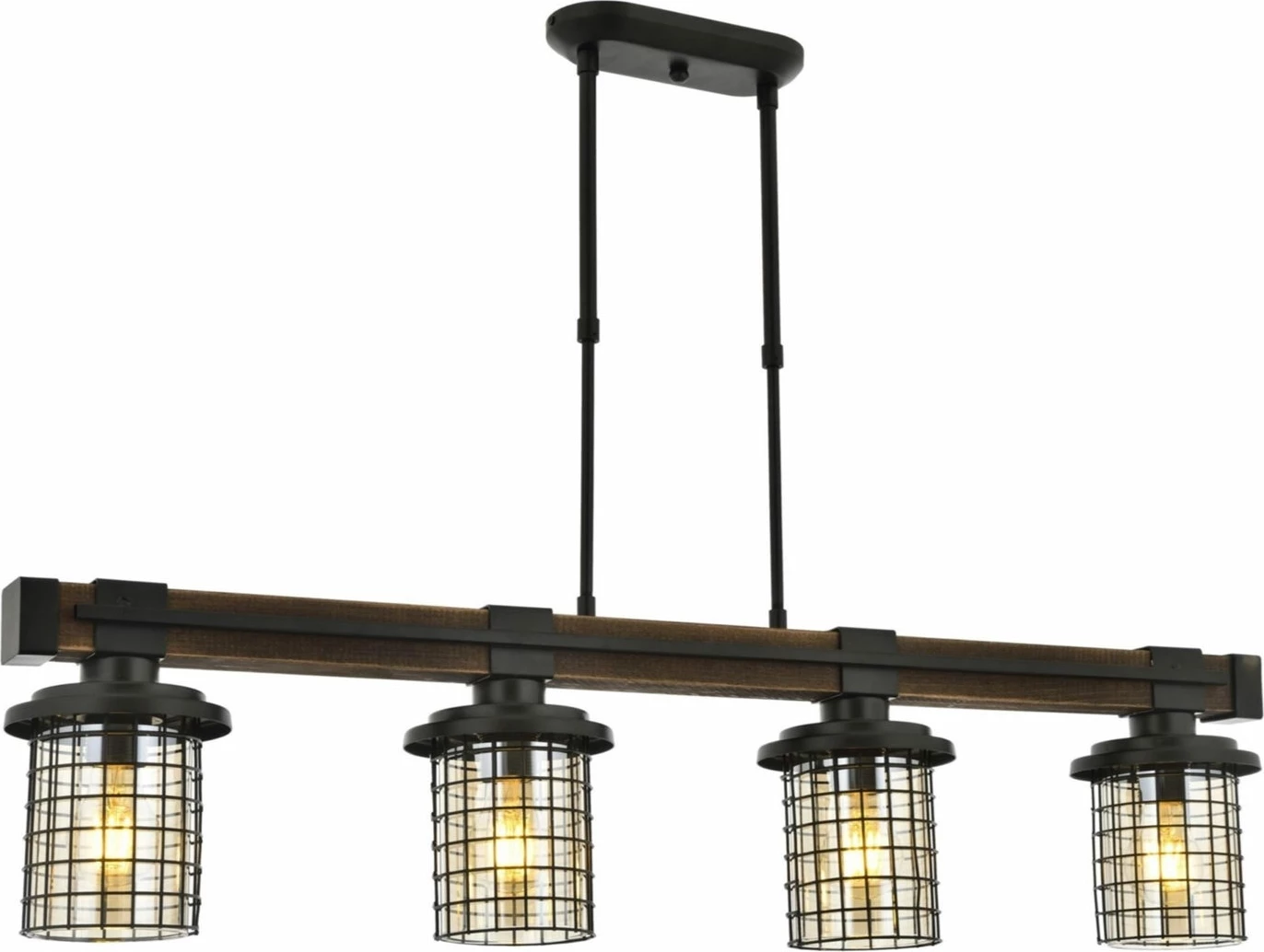 Llambë tavani Opviq, AV-4216-4EY, metal e xham, ngjyrë e zezë dhe lisi, 70x95cm