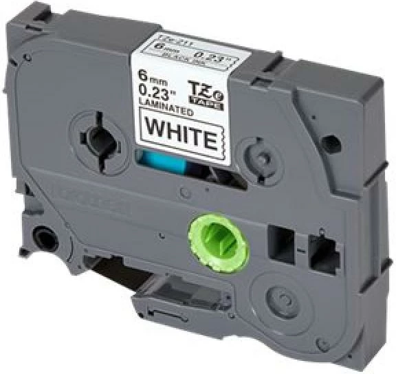 Kasetë shiriti etikete Brother TZe-211, i laminuar, 6 mm, e zezë në të bardhë