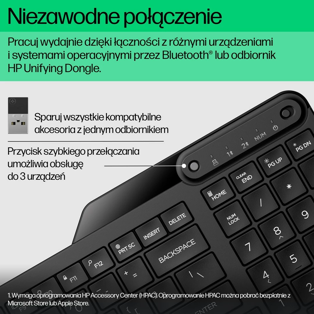 Tastierë pa tela HP 475 Dual-Mode, Full-size, Bluetooth/USB, Anglisht, e zezë