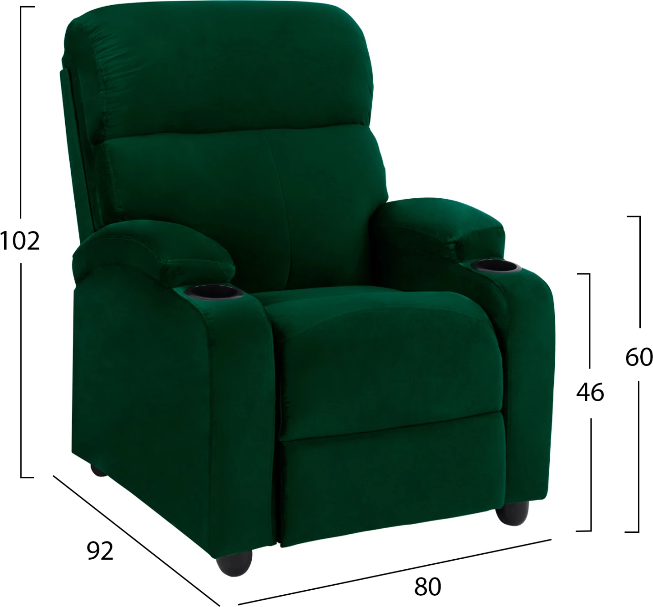 Fotelje cypress velvet për relaksim, mekanizëm shtrirje, 80x92x102 cm