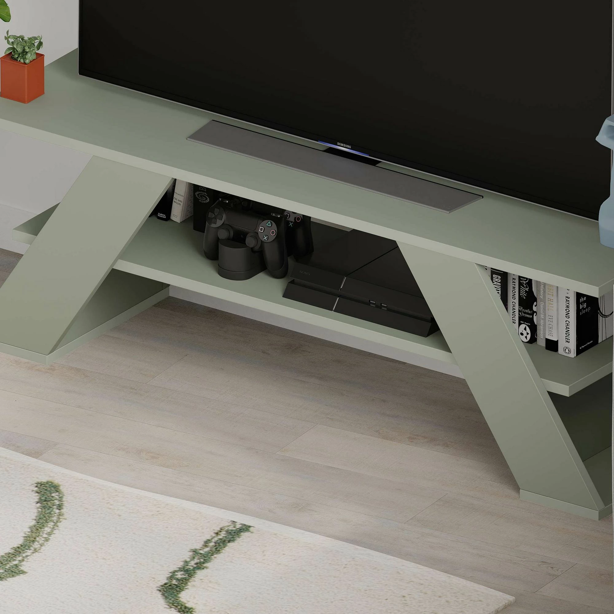 Komodë për TV, ngjyrë jeshile hiri, Skye Decor, Farfalla