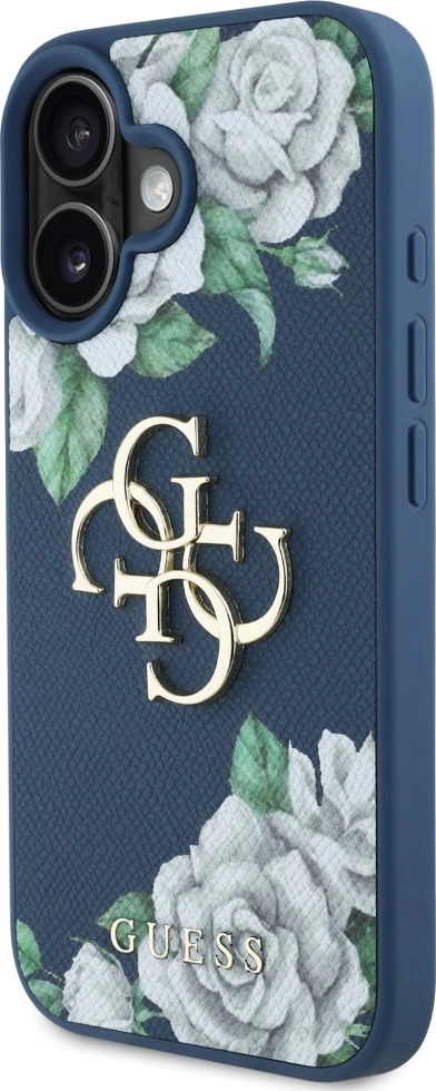 Mbështjellës Guess Grained Roses Big 4G logo për iPhone 16, Blu