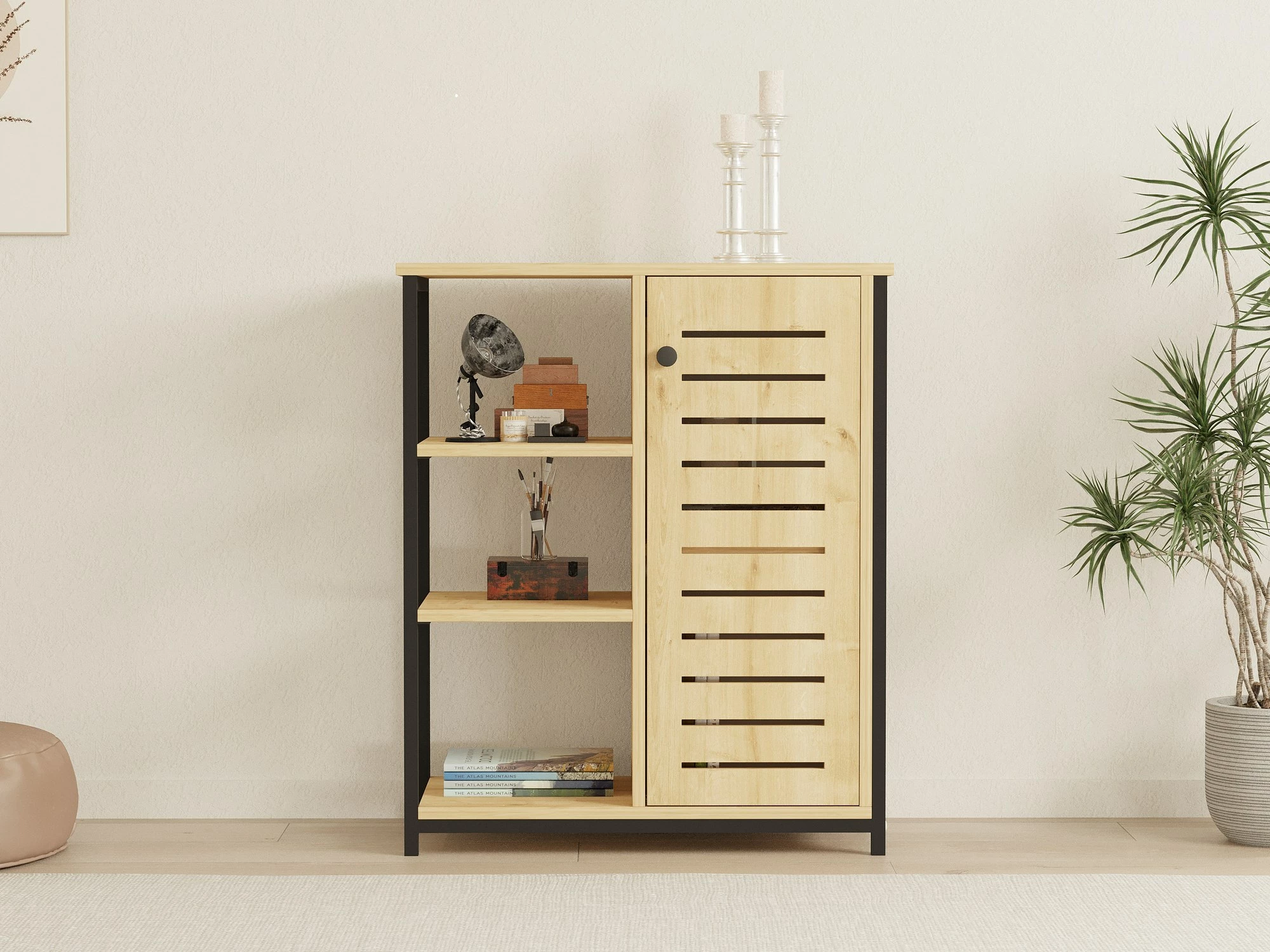 Raft librash Hanah Home, ngjyrë ihlamuri - safir, me kornizë të zezë