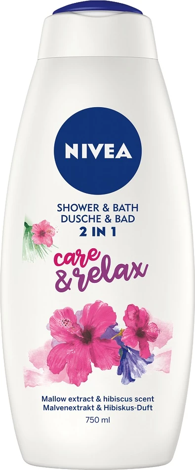 Xhel dushi dhe banjë 2-në-1 Nivea Care & Relax për femra 750ml