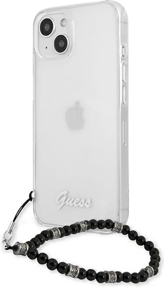 Mbështjellës Guess GUHCP13SKPSBK për iPhone 13 mini 5.4", transparent, me varëse Black Pearl