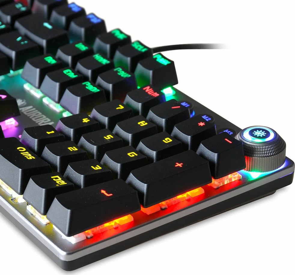 Tastierë mekanike iBOX Aurora K-3, RGB LED, KRGD Brown Switch, USB me kabllo, full-size 100%, me mbështetëse dore magnetike, argjend