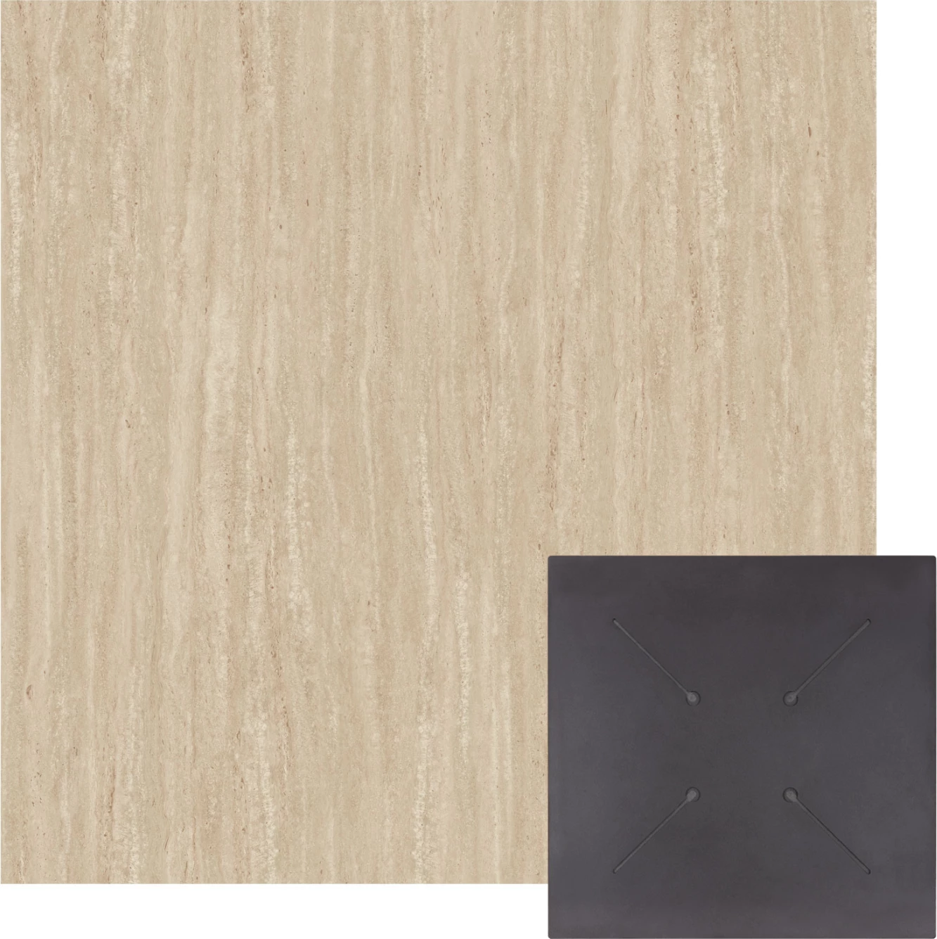 Sipërfaqe tavoline katrore, ngjyrë guri travertin, HPL, 80x80cm, set prej 2 copë
