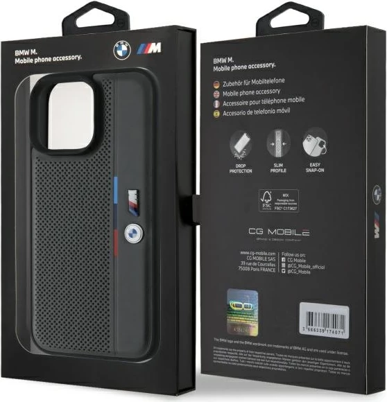 Mbështjellës BMW M Perforated Tricolor Detail Line për iPhone 16 Pro Max, Gri e errët
