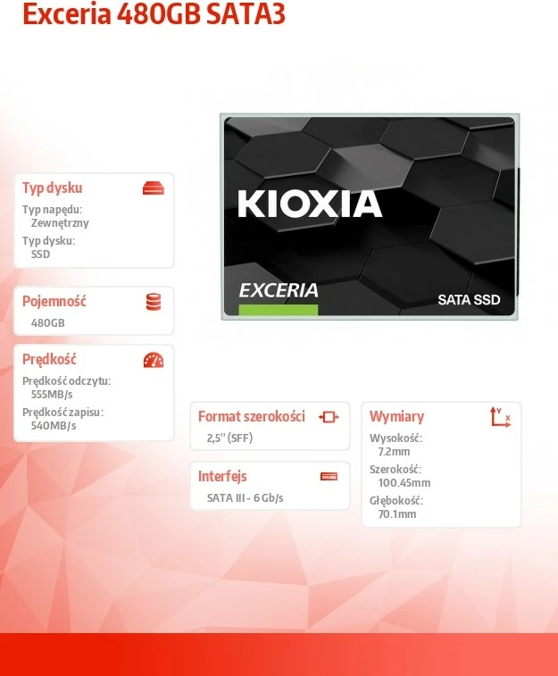 SSD Kioxia Exceria 480GB, 2.5", SATA3, i zi