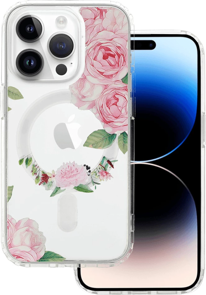 Mbështjellës ONASI Clear Case Elite MagSafe për iPhone 15, silikon transparent, rozë