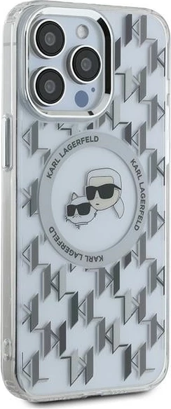 Mbështjellës Karl Lagerfeld IML Monogram Karl & Choupette Head MagSafe për iPhone 15 Pro, Transparent