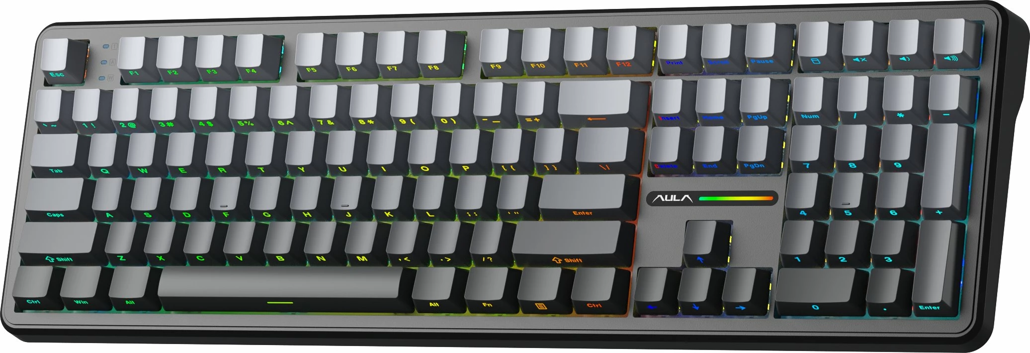 Tastierë mekanike gaming Aula F108 Nimbus Switch V3, 108 taste, RGB, hot-swappable, USB/2.4GHz/Bluetooth, US layout, gri