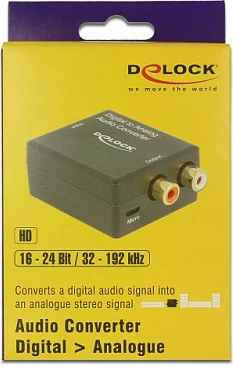 Konvertues audio DeLOCK 63477, Toslink/S/PDIF Coax në RCA stereo, Micro-USB, i zi