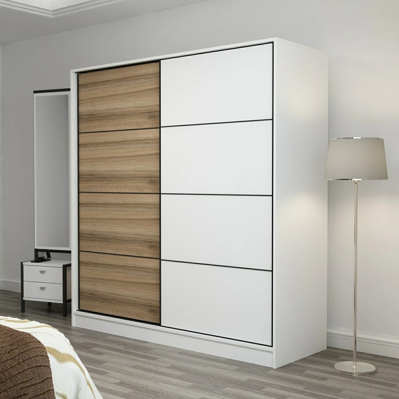 Dollap Skye Decor, bardhë-dore, 180x210x52cm